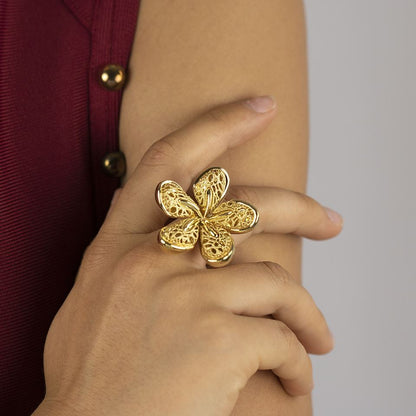 Anello fiore in oro giallo 18k grande