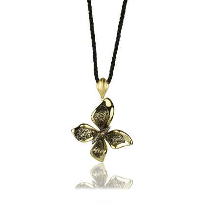 Collana farfalla in oro giallo e oro brunito 18k grande