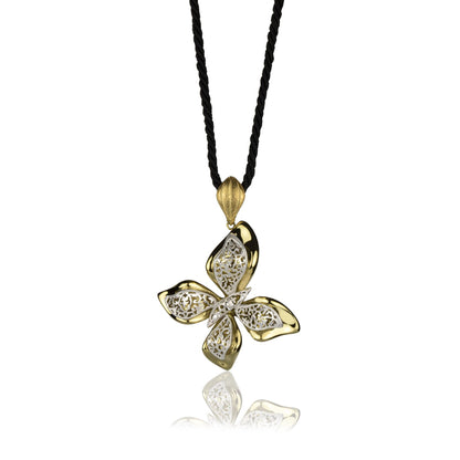Collana farfalla in oro giallo e oro bianco 18k grande