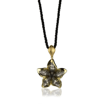 Collana fiore in oro giallo e oro  brunito 18k grande