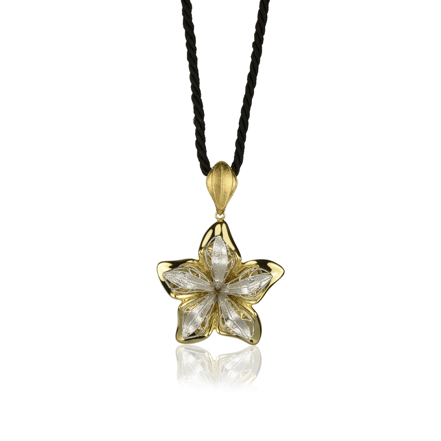 Collana fiore in oro giallo e oro bianco 18k grande