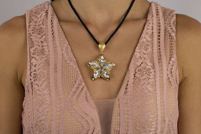 Collana fiore in oro giallo e oro bianco 18k grande