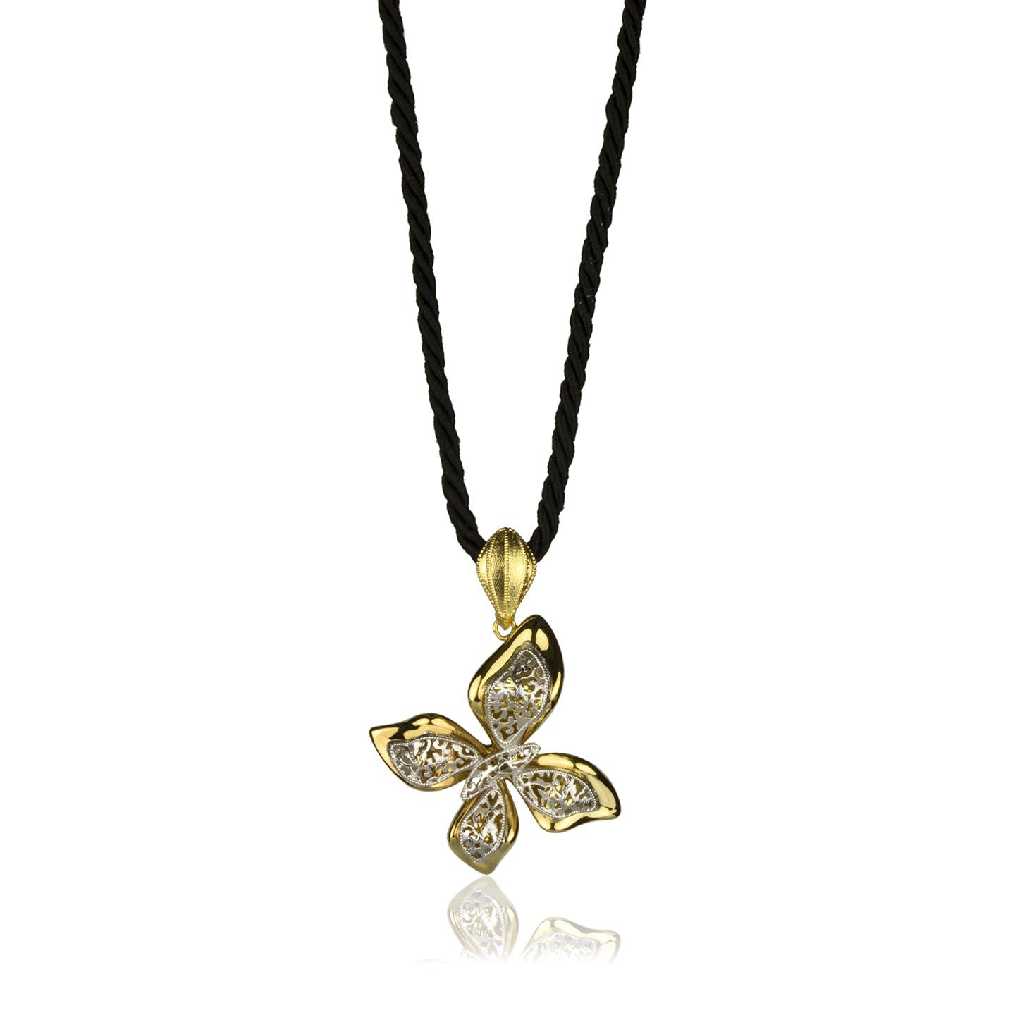 Collana farfalla in oro giallo e  oro bianco 18k