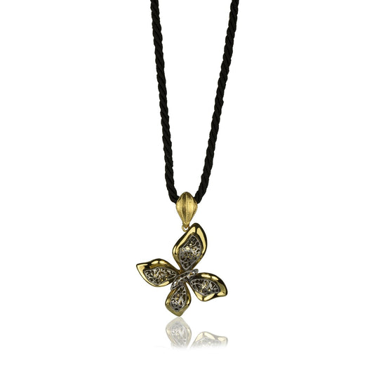 Collana farfalla in oro giallo e oro brunito 18 k