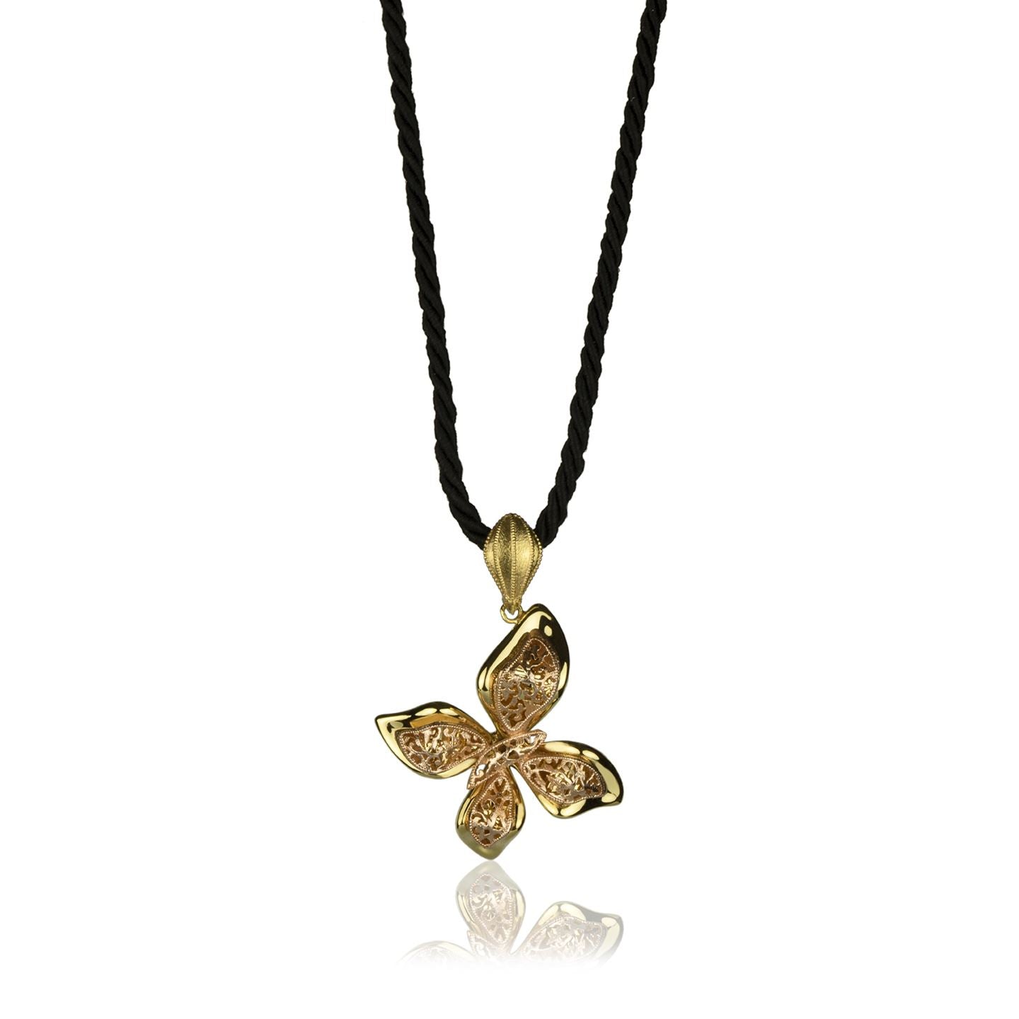 Collana farfalla in oro giallo e oro rosa 18kt