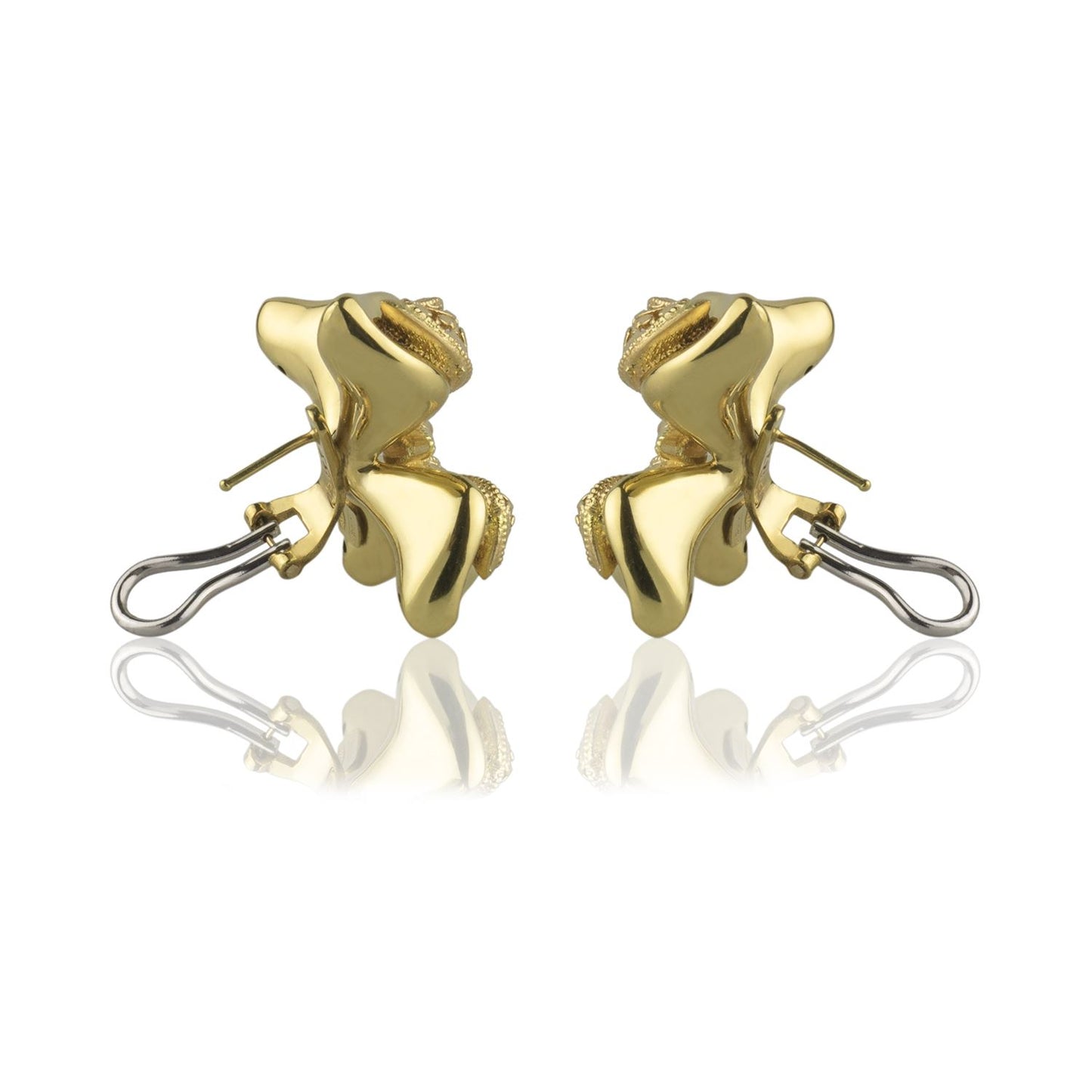 Orecchini farfalla in oro giallo e brunito 18k a clip
