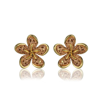 Orecchini fiore in oro giallo e rosa 18k con chiusura a clip