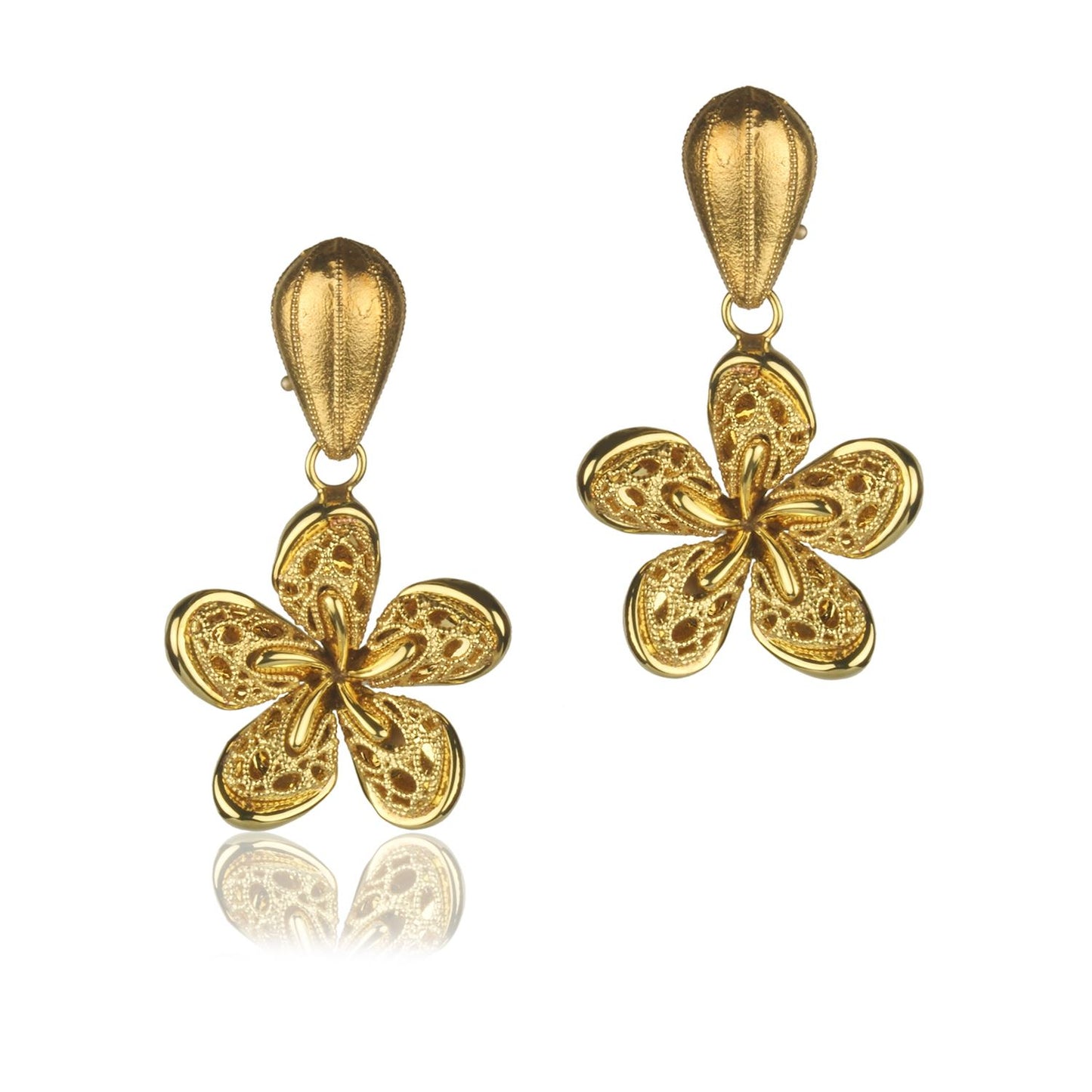 Orecchini fiore in oro giallo 18k a pendente