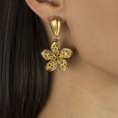 Orecchini fiore in oro giallo 18k a pendente
