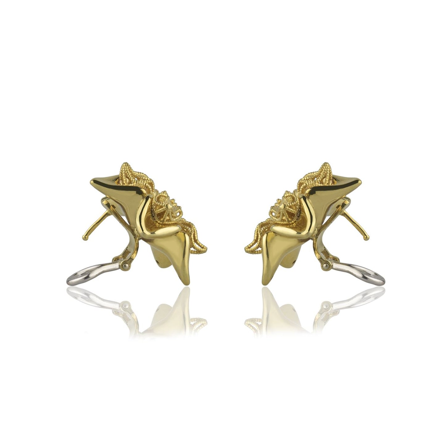Yellow gold flower earrings with clip closure