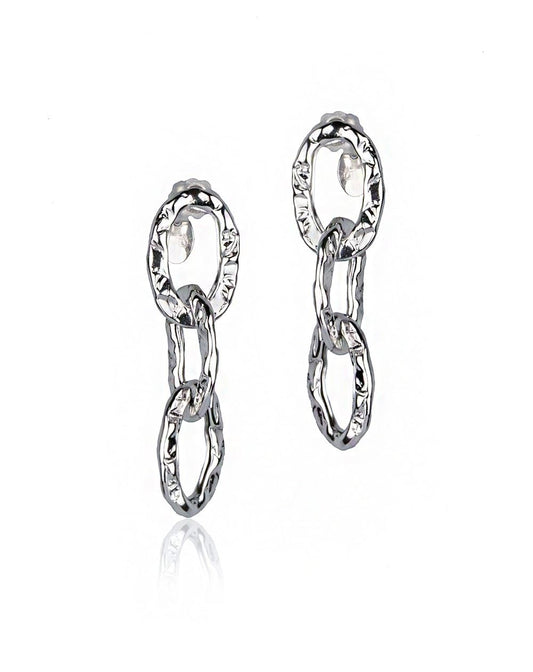 Orecchini a catena martellata in argento maglia ovale