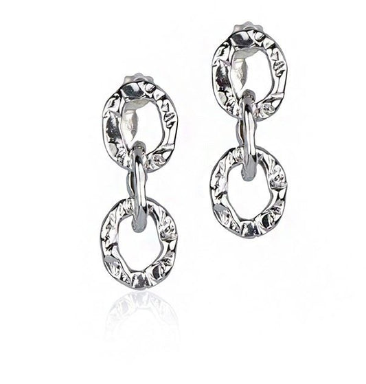 Orecchini a catena martellata in argento con maglia ovale piccola