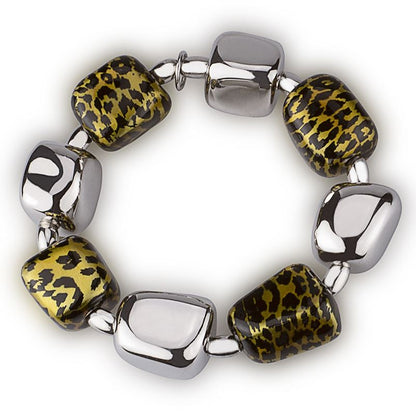 Stretch silver bracelet with leopard-effect enamel nuggets