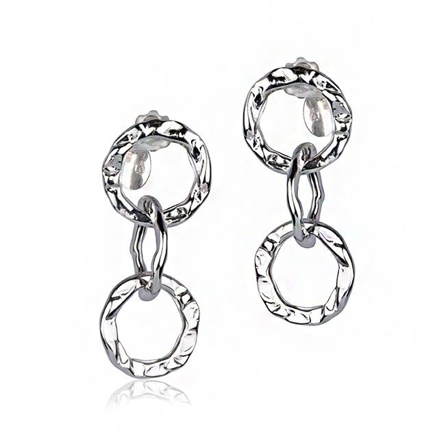 Orecchini a catena martellata in argento maglia rotonda