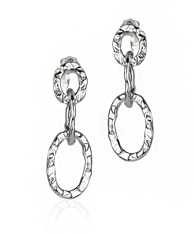 Orecchini a catena martellata in argento rutenio con maglia ovale grande