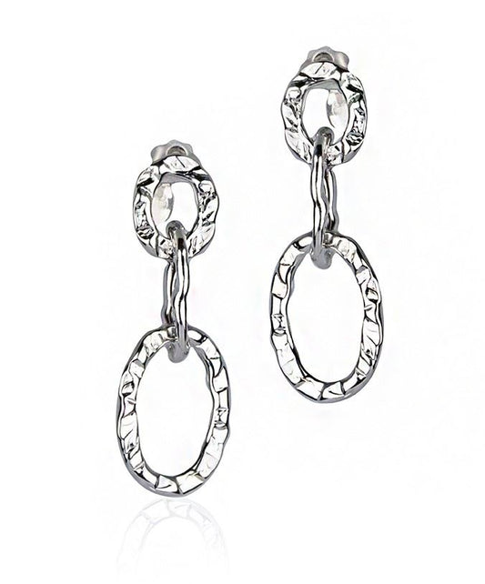 Orecchini a catena martellata in argento rutenio con maglia ovale grande