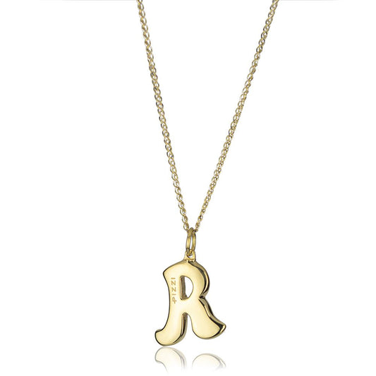 Collana in oro giallo 18kt con iniziale lettera r