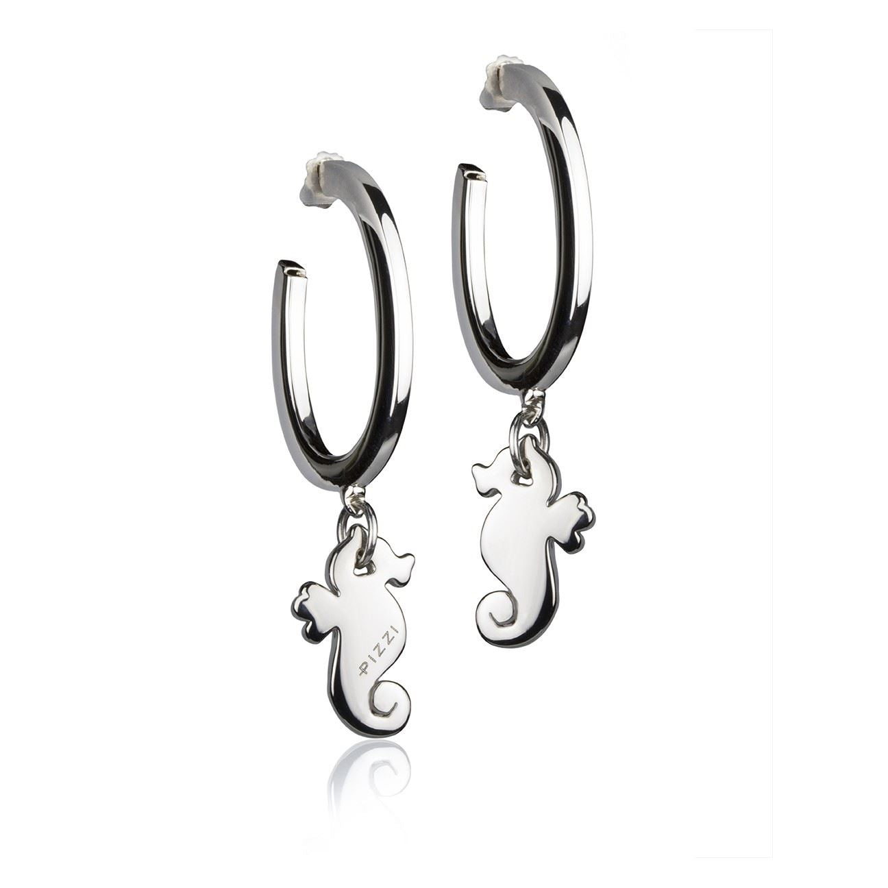 Silberne Creolen mit Seepferdchen-Anhänger