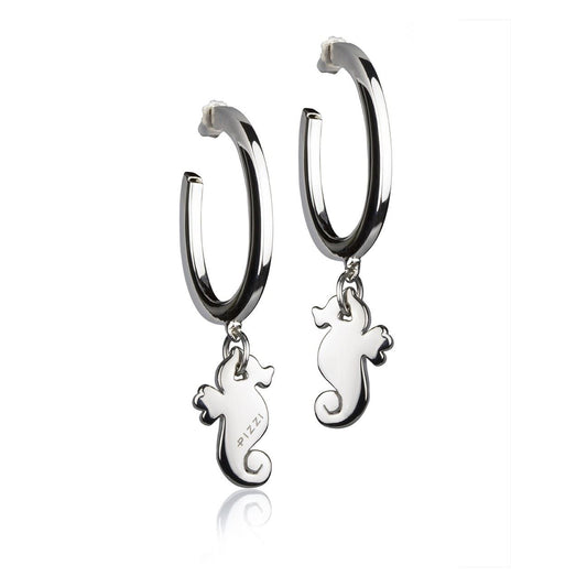 Silberne Creolen mit Seepferdchen-Anhänger