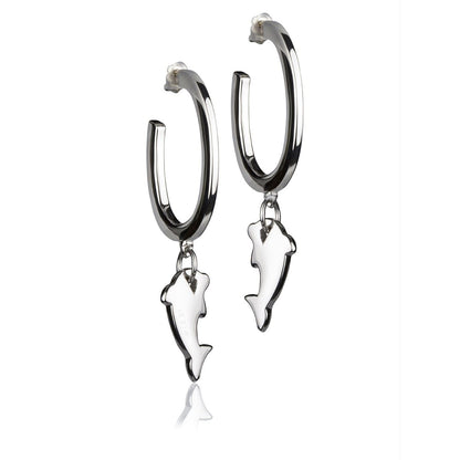Orecchini in Argento Cerchio Pendente Delfino