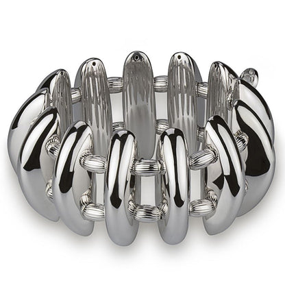 Stretchy silver bracelet with shiny striped spheres