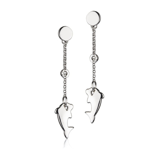 Silberne Kettenohrringe mit Delfinanhänger