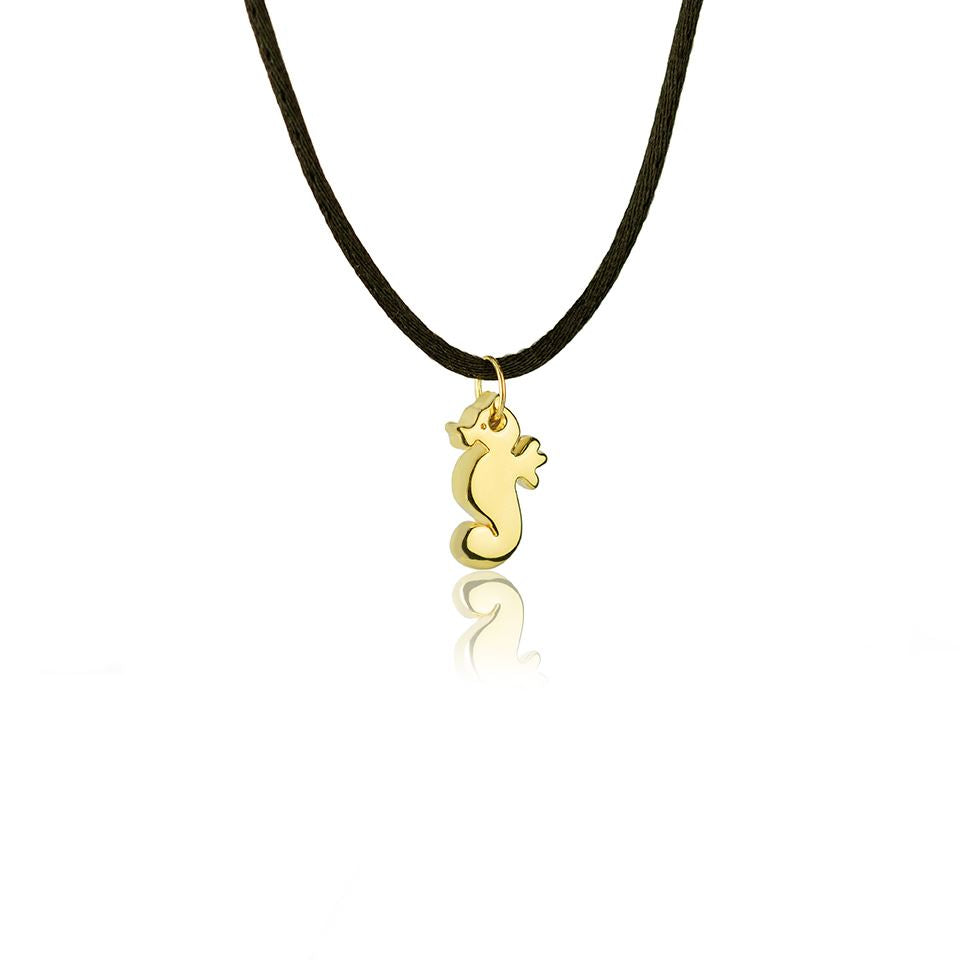 Seepferdchen-Anhänger aus 18-karätigem Gelbgold mit Kordel
