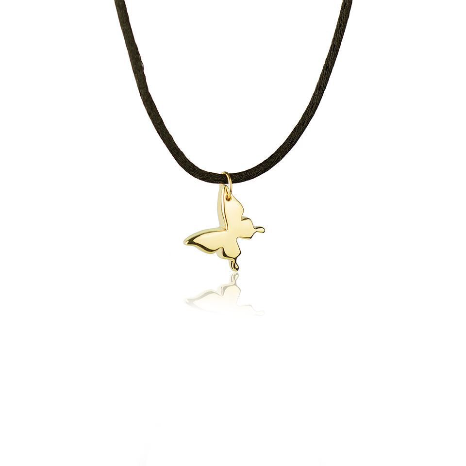 18kt yellow gold butterfly animal pendant with lace