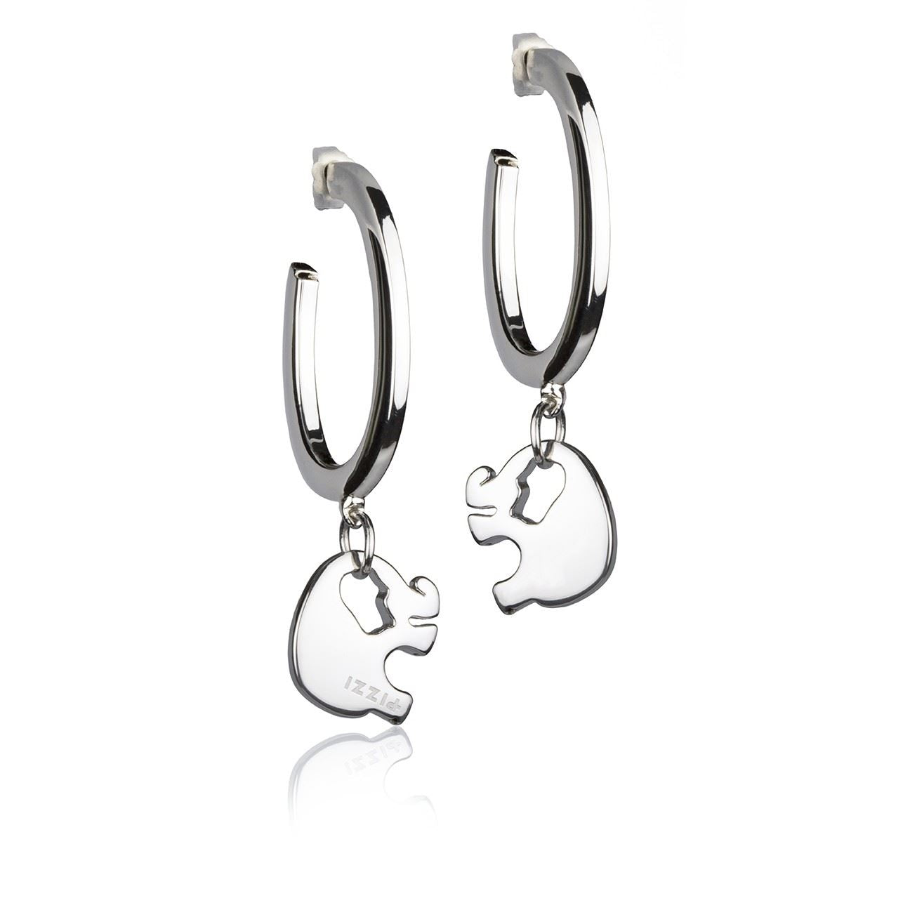 Orecchini  in Argento Cerchio Pendente Elefante