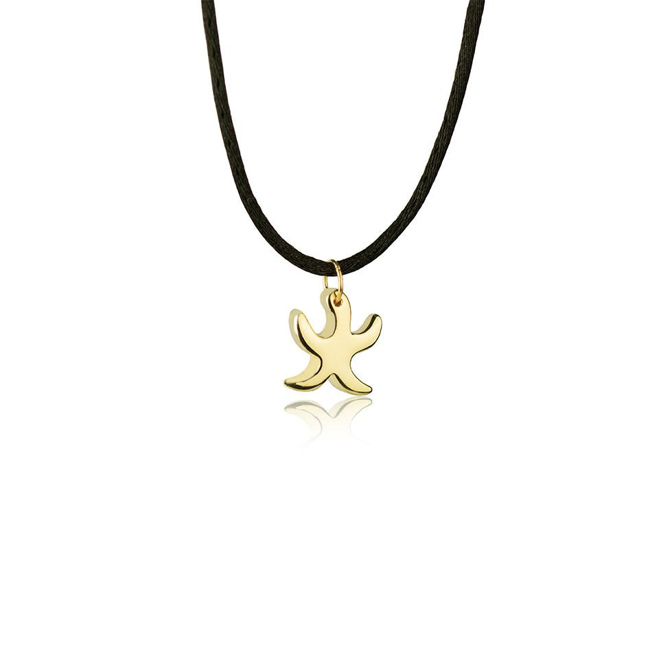 18kt yellow gold starfish animal pendant with lace