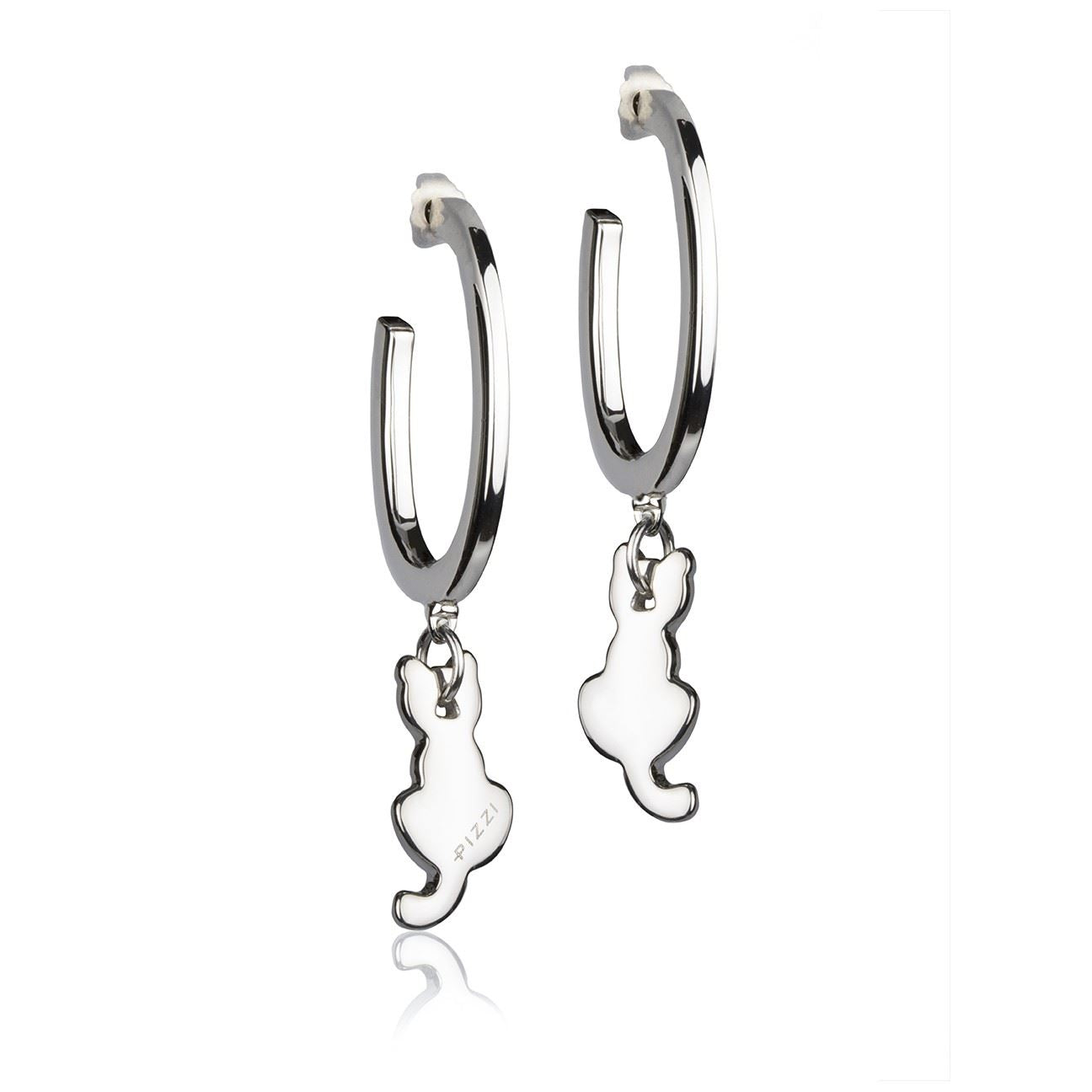 Silberne Creolen mit Katzenanhänger