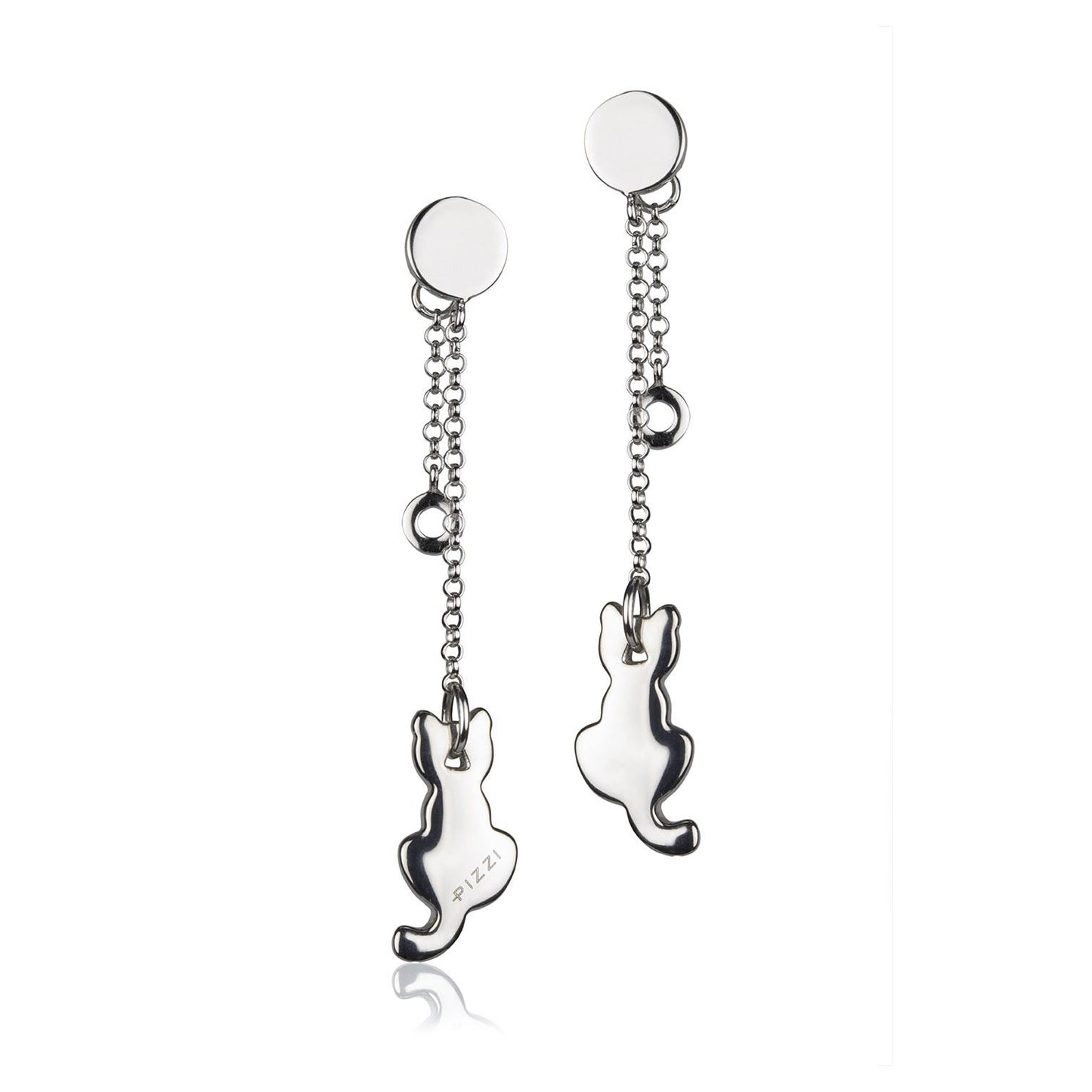 Orecchini in  Argento a catena Pendente Gatto