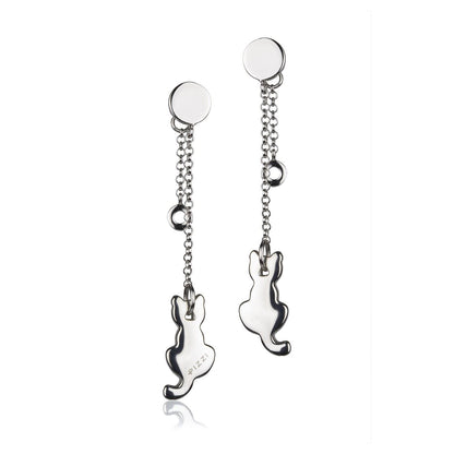 Orecchini in  Argento a catena Pendente Gatto