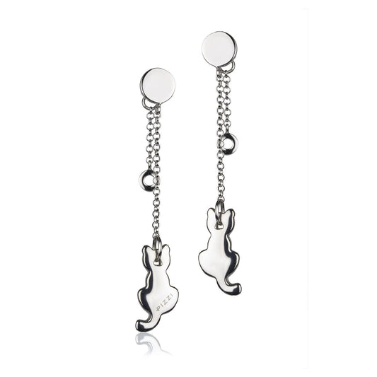 Silberne Kettenohrringe mit Katzenanhänger