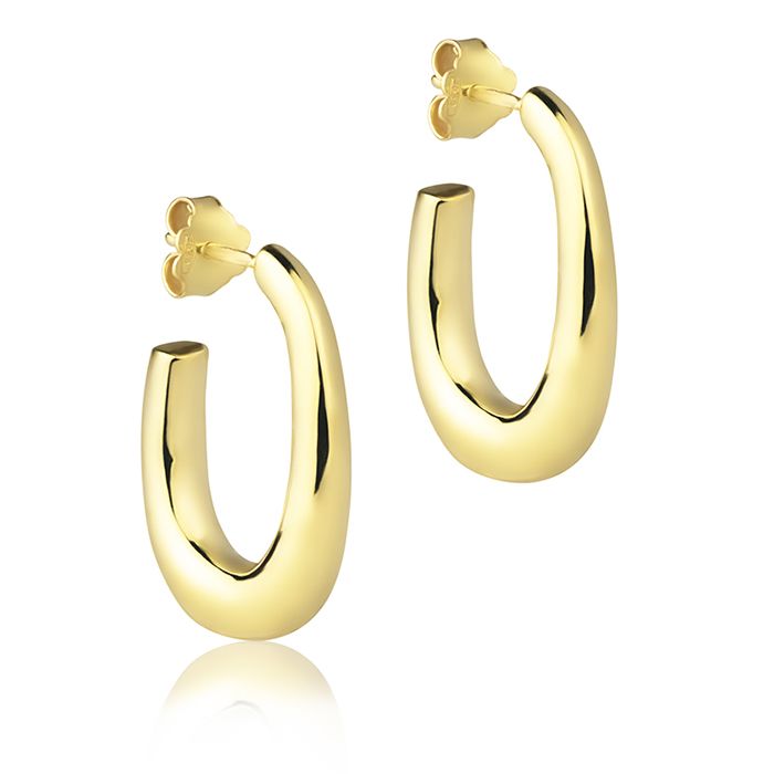 18k yellow gold oval earrings with a 15mm round section