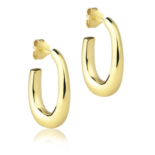 18k yellow gold oval earrings with a 15mm round section