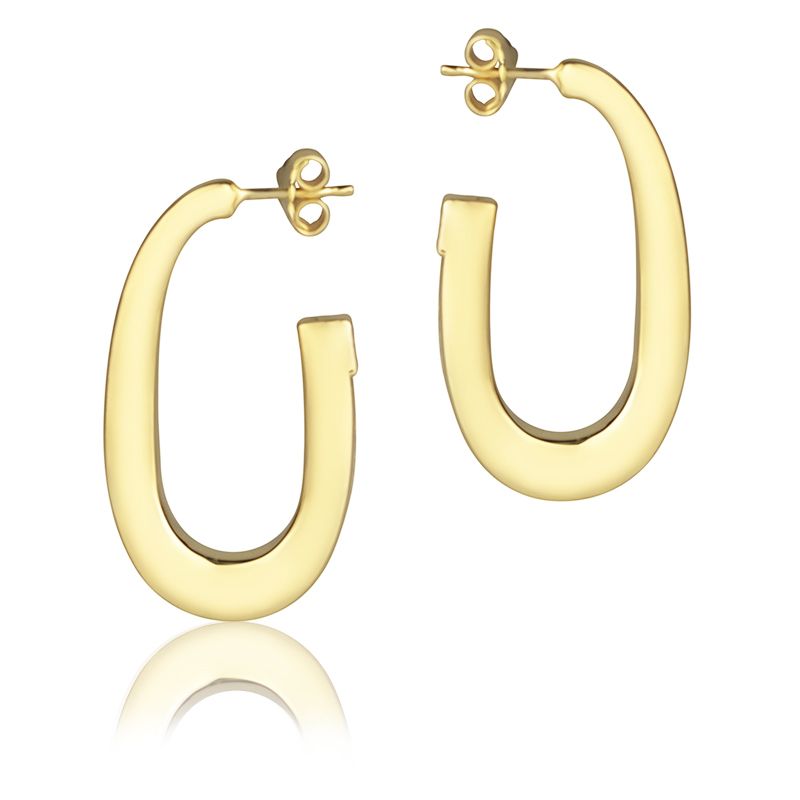 18k yellow gold oval earrings, square section, length 30mm