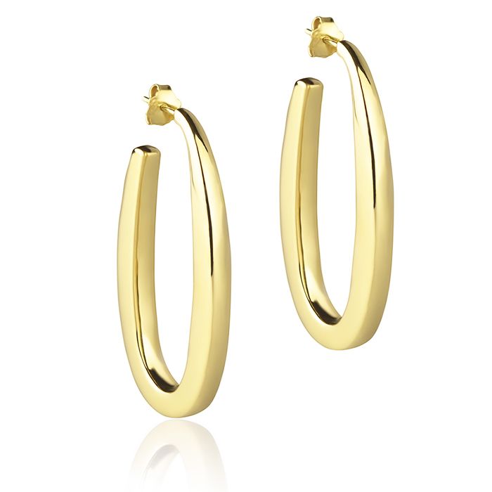 18k yellow gold oval earrings, square section, length 30mm