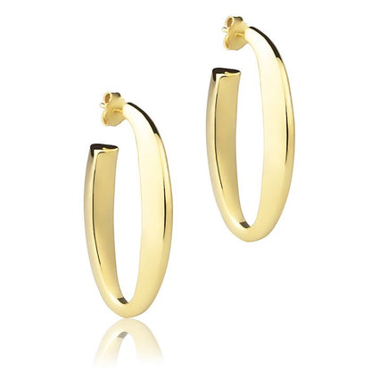 Orecchini ovali in oro giallo 18k sezione triangolare lunghezza 40mm