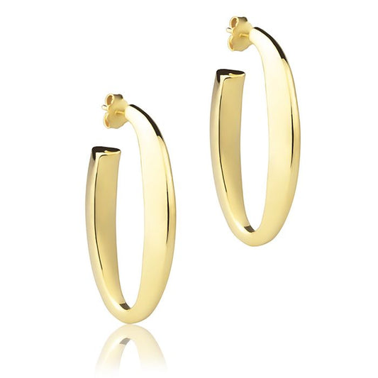 18k yellow gold oval earrings, triangular section, length 40mm