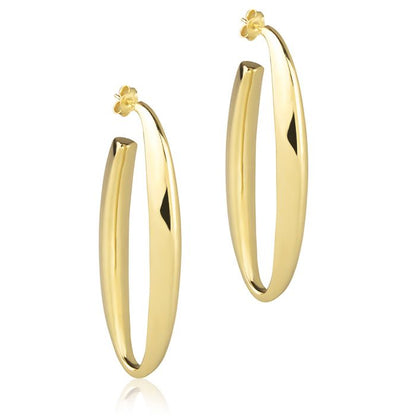 Orecchini ovali in oro giallo 18k sezione triangolare lunghezza 60mm