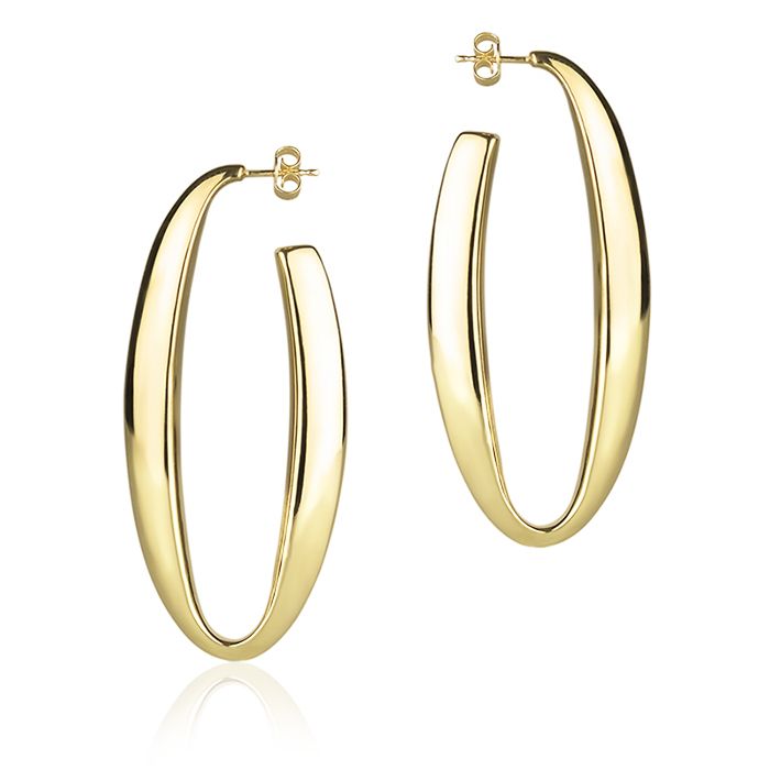 18k yellow gold oval earrings with a triangular section, length 60mm