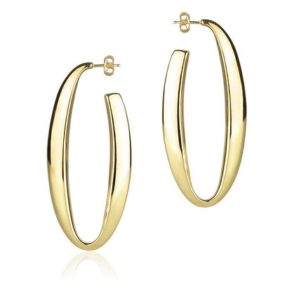 Orecchini ovali in oro giallo 18k sezione triangolare lunghezza 60mm