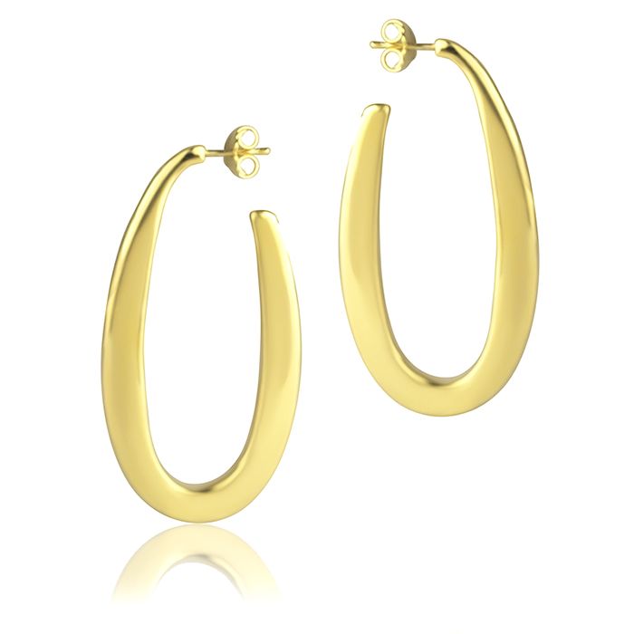 18k yellow gold oval earrings, square section, length 45 mm