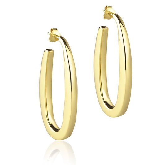 18k yellow gold oval earrings, square section, length 45 mm