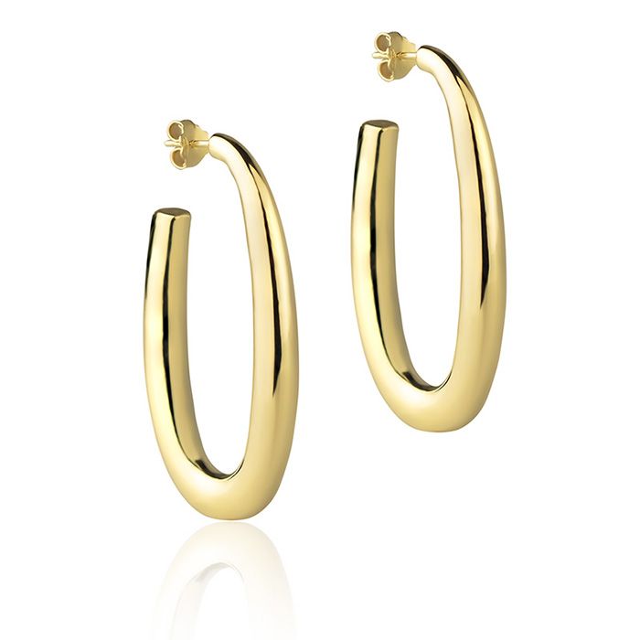 18k yellow gold oval earrings, round section, length 50 mm