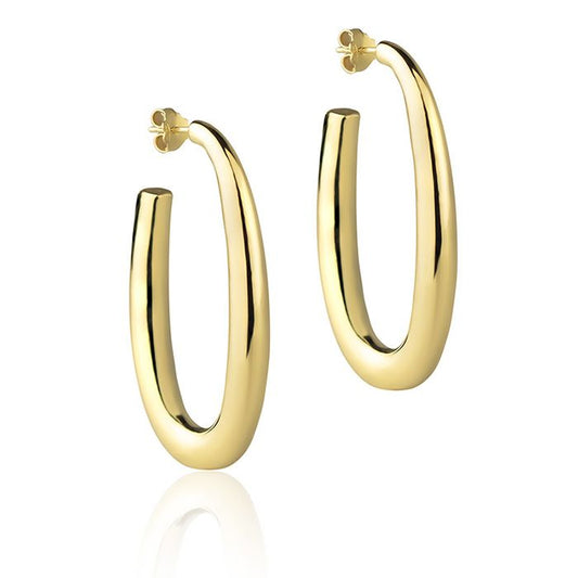 18k yellow gold oval earrings, round section, length 50 mm