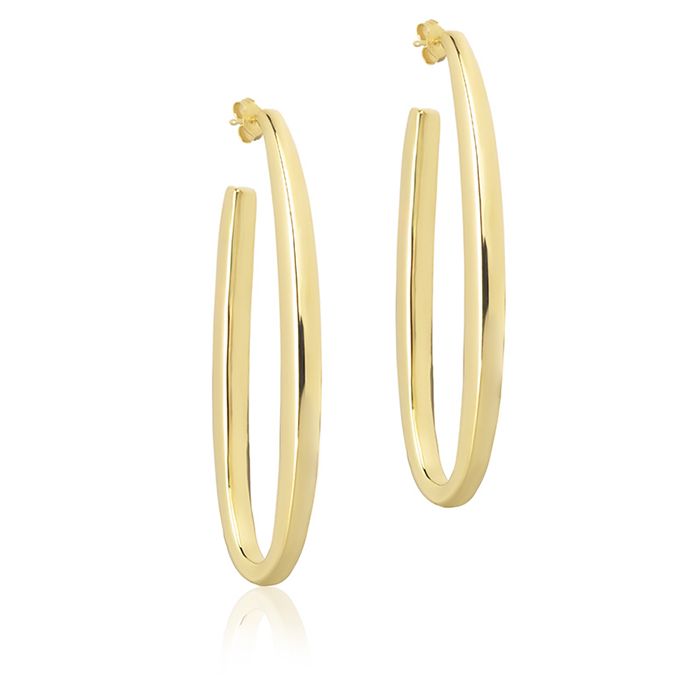 18k yellow gold oval earrings, square section, length 65mm