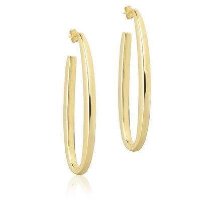 Orecchini ovali in oro giallo 18k sezione quadrata lunghezza 65mm