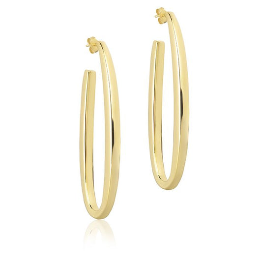 18k yellow gold oval earrings, square section, length 65mm
